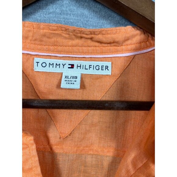 Tommy Hilfiger‎ Womens XL Orange Button Up 100% Linen Shirt - Picture 2 of 6